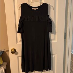 Medium LOFT Blue/Gray Cold Shoulder Dress with Ruffles